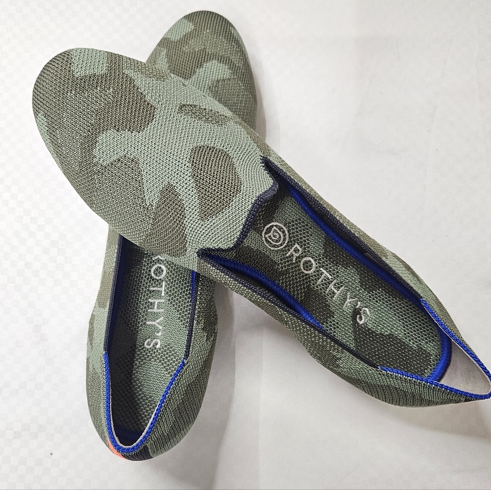 Rothy's Women's Flats in Green Camo with Blue Trim